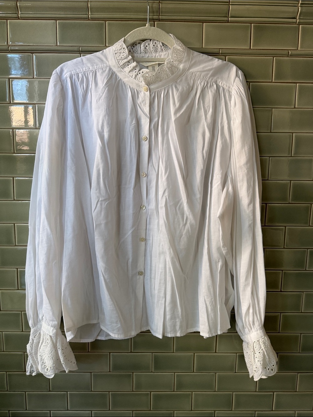 White Broderie anglaise-detail blouse